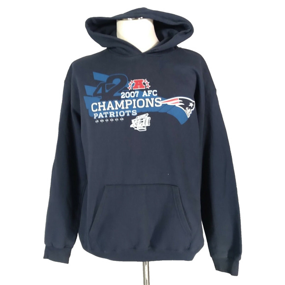 New England Patriots hoodie sweatshirt sweater adult Men's large blue Super Bowl - Picture 1 of 11
